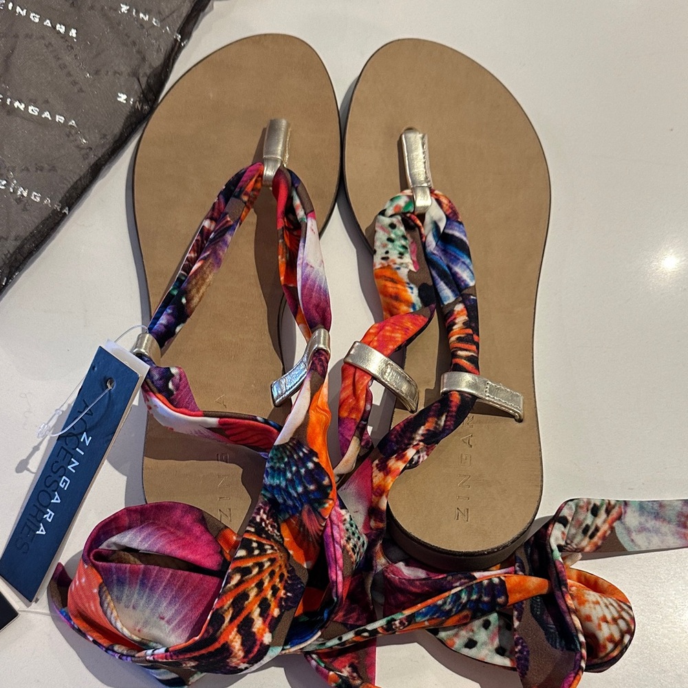 Zingara Vibrant Multicolor Wrap Sandals size 36 NWT